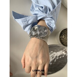 LONSLAN ACC 2024搭配 小众设计不规则造型金属宽版银色手镯