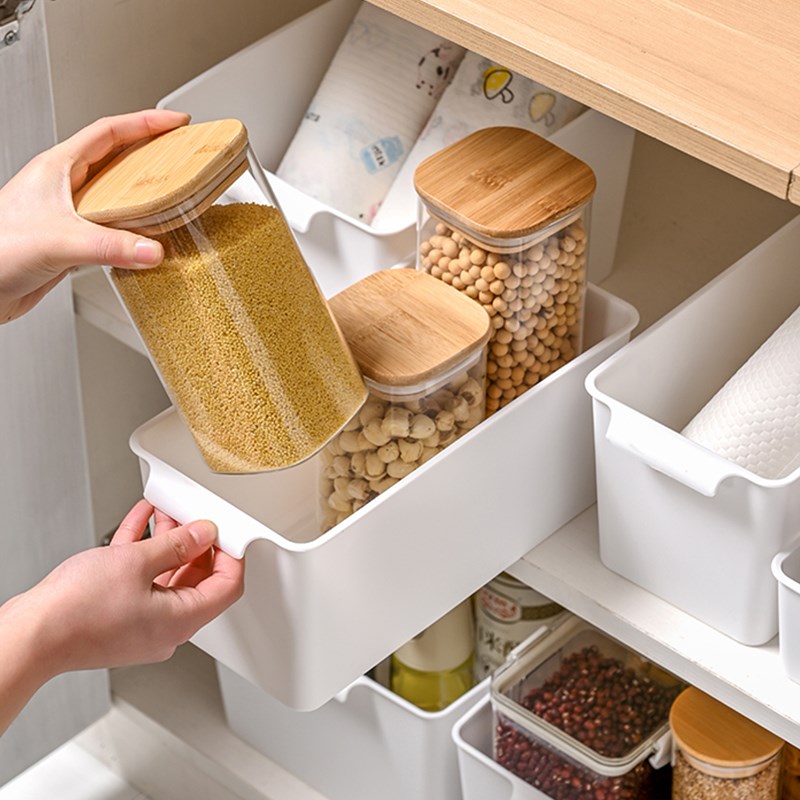厨房橱柜收纳盒抽屉式储物盒家用零食杂物整理盒桌面收纳筐置物架