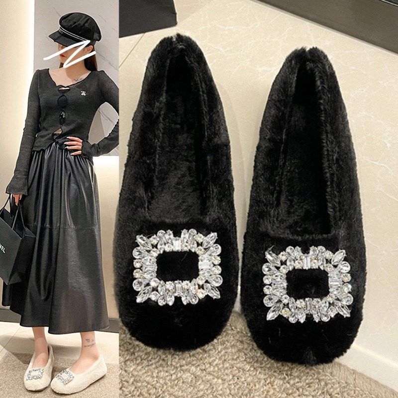 温柔水钻圆头加绒豆豆单鞋2025年新款时尚毛毛鞋女秋冬外穿棉瓢鞋,女鞋,棉鞋,淘宝优惠券,粉丝福利购,淘宝优惠卷