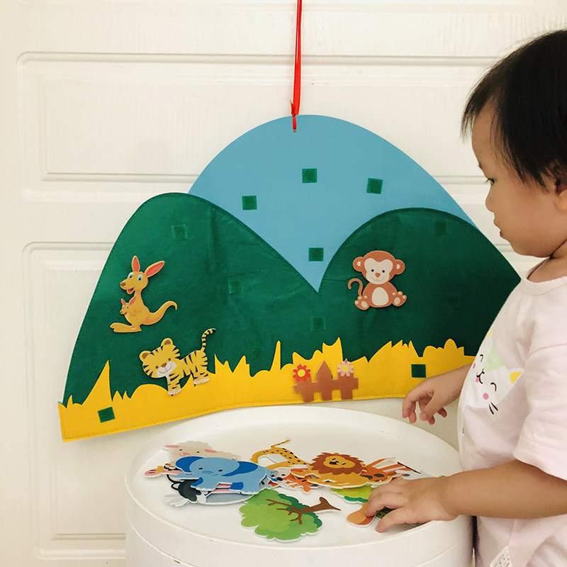 儿童diy毛毡i布场景粘贴画 森林海洋动物魔术贴不织布益智手工玩