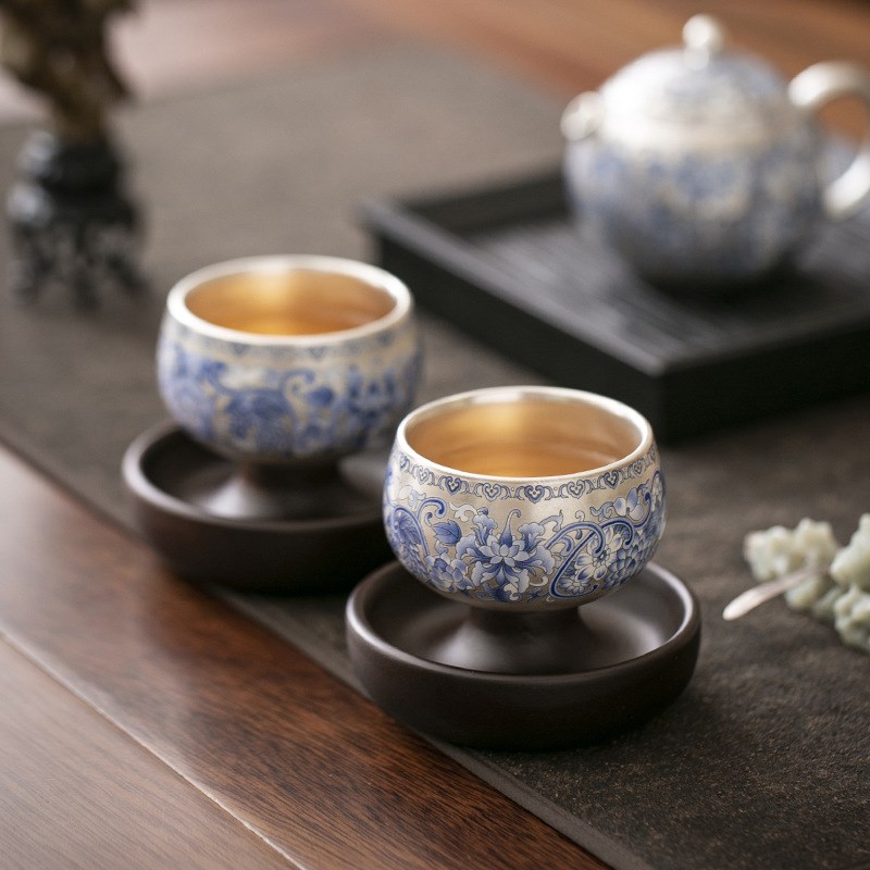 文创鎏银茶具对杯子时来运转乔迁生日新婚中秋教师节实用礼物