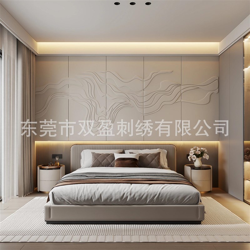 定制马来西亚酒店工程客厅沙发皮雕背景墙硬包简约网红艺术墙板