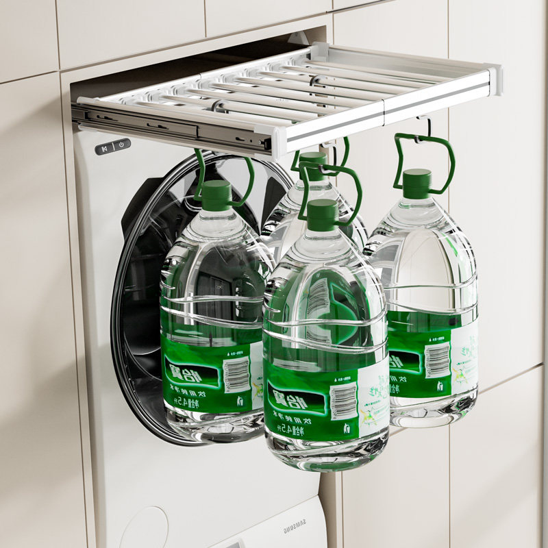 洗衣机隐形晾衣架阳台上方抽拉隐藏式多功能裤架伸缩滑轨衣柜内置