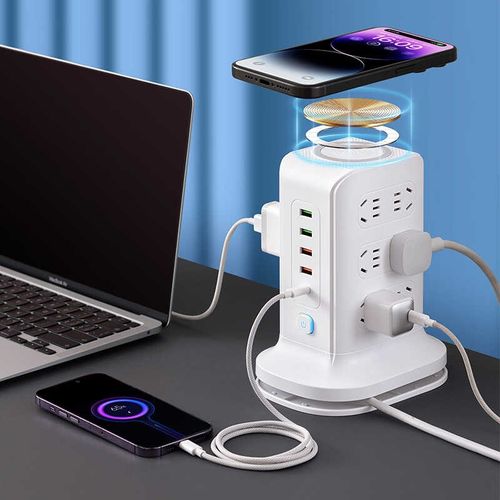 公正牛魔方插座usb快充带无线充耳机可充立式塔型插排多口带长线