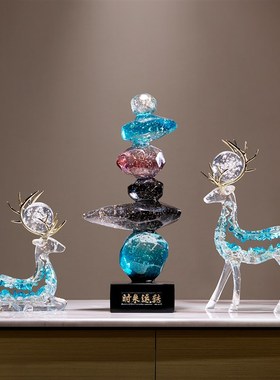 麋鹿发财水晶透明摆件客厅柜子装饰品小众高级感乔迁新居礼物纳福