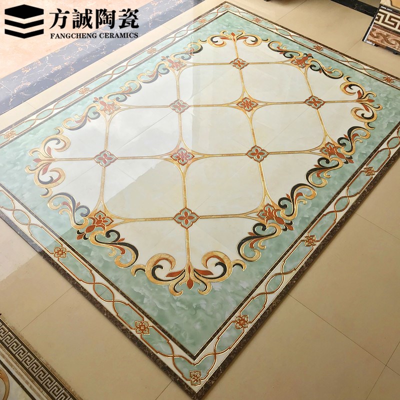 欧式客厅地板砖拼花瓷砖800过道入户玄关防滑抛晶砖地毯砖拼花图