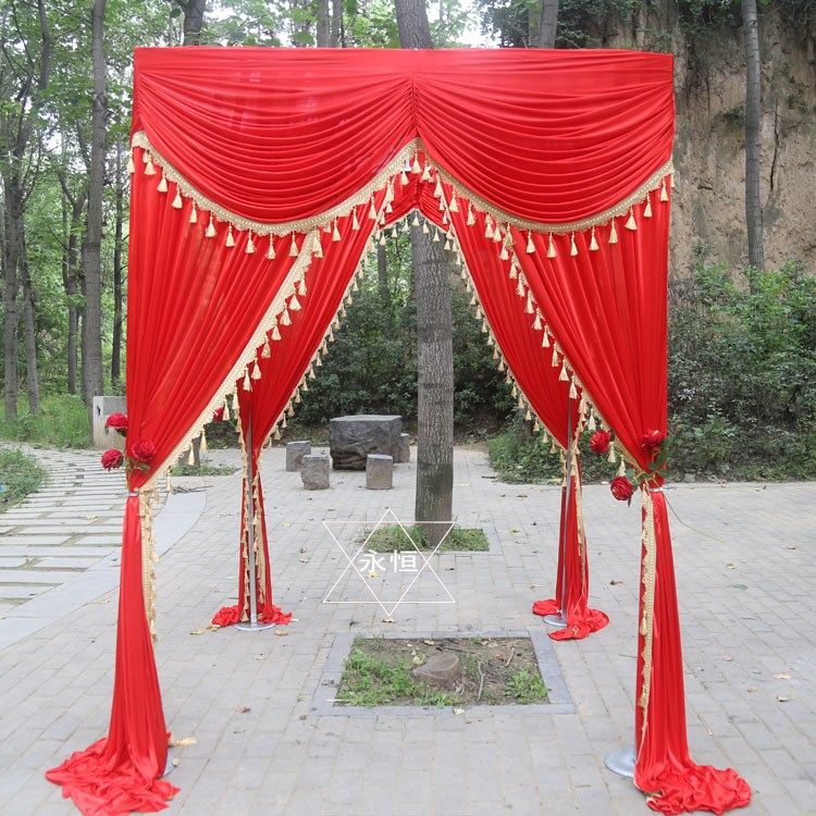 婚庆道具新款中式婚礼公主四角亭花亭许愿花厅大红方亭幔结婚花房