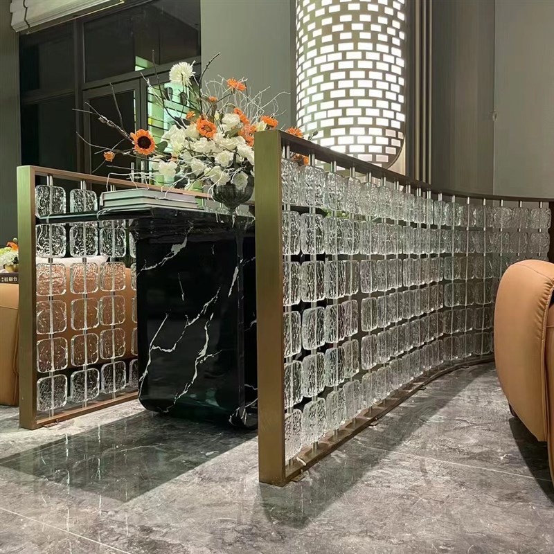 不锈钢新款简约亚克力屏风酒店大堂水晶玻璃隔断餐厅卡座定制