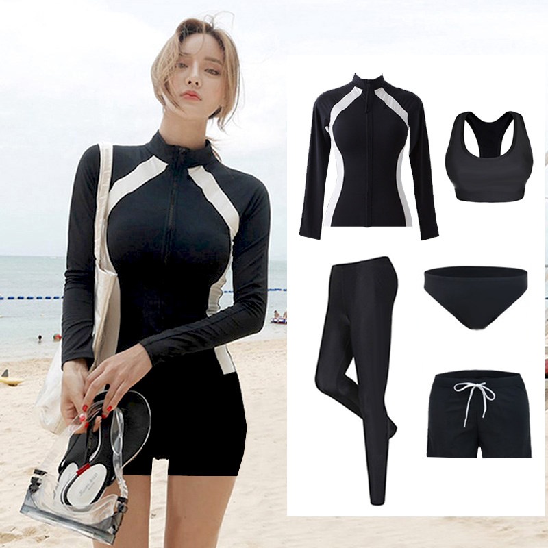 长袖防晒游泳衣女l两件式冲浪服保守遮肚显瘦温泉泳装备韩国浮潜