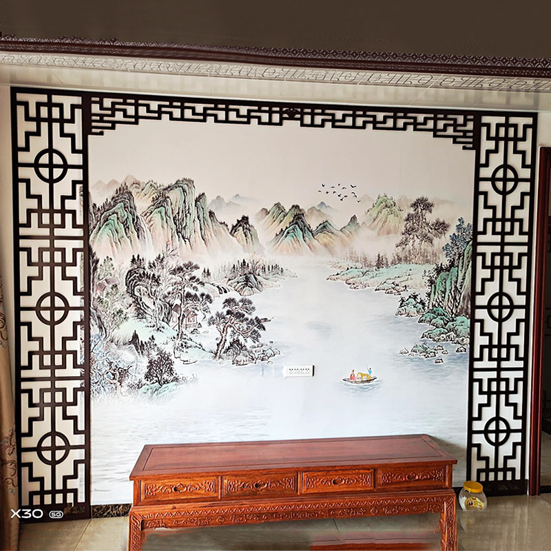 中式电视背景墙格栅PVC镂空雕花板边框通花板装饰条屏风隔断木雕