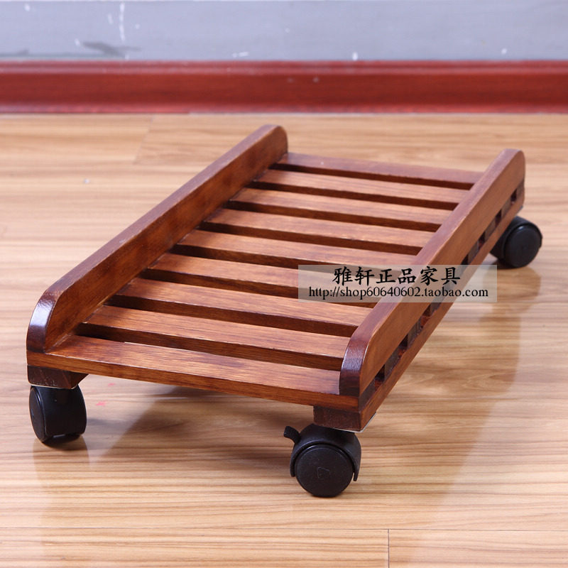 办公电脑主机架 可移动电脑机箱托K实木油漆托架煞车滑轮