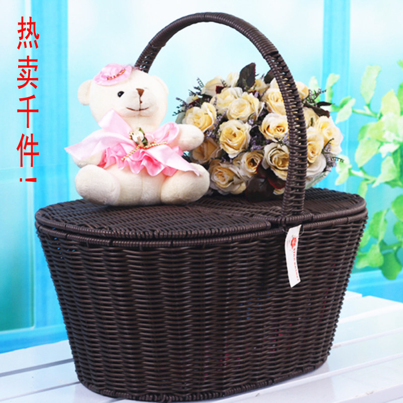 大号藤编塑料保洁篮 清洁篮筐 手提购物篮菜篮子R 收纳篮 浴洗澡
