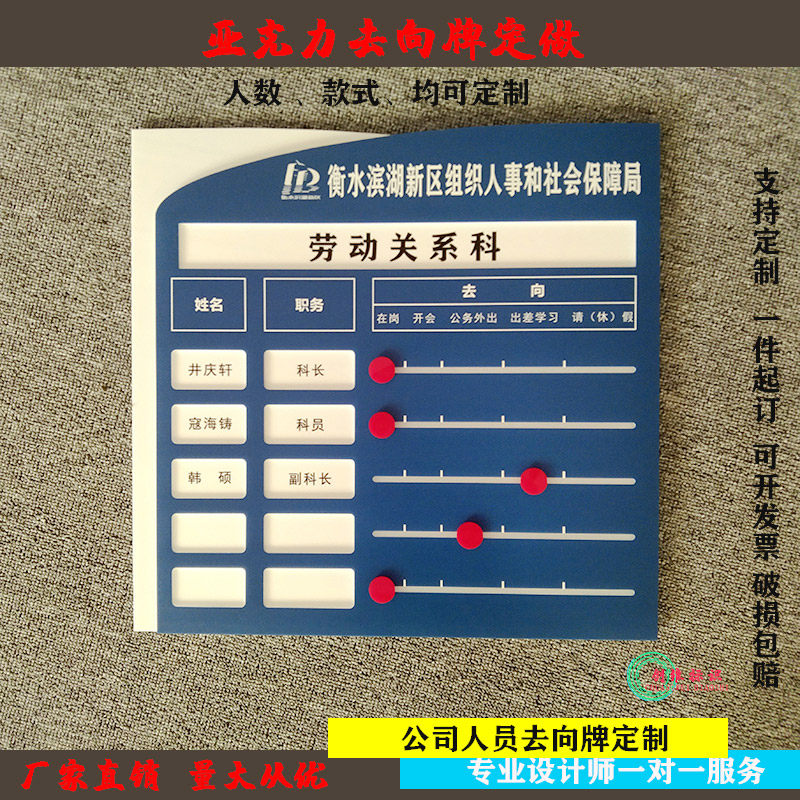 精品亚克力可更换人员去向牌在岗工作状态一栏表办公室人员科室牌