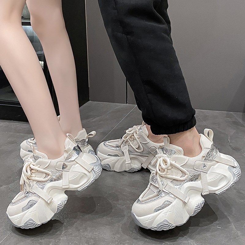 内增高10cm老爹鞋男女款2024夏季小个子厚底高级感网面透气运动鞋