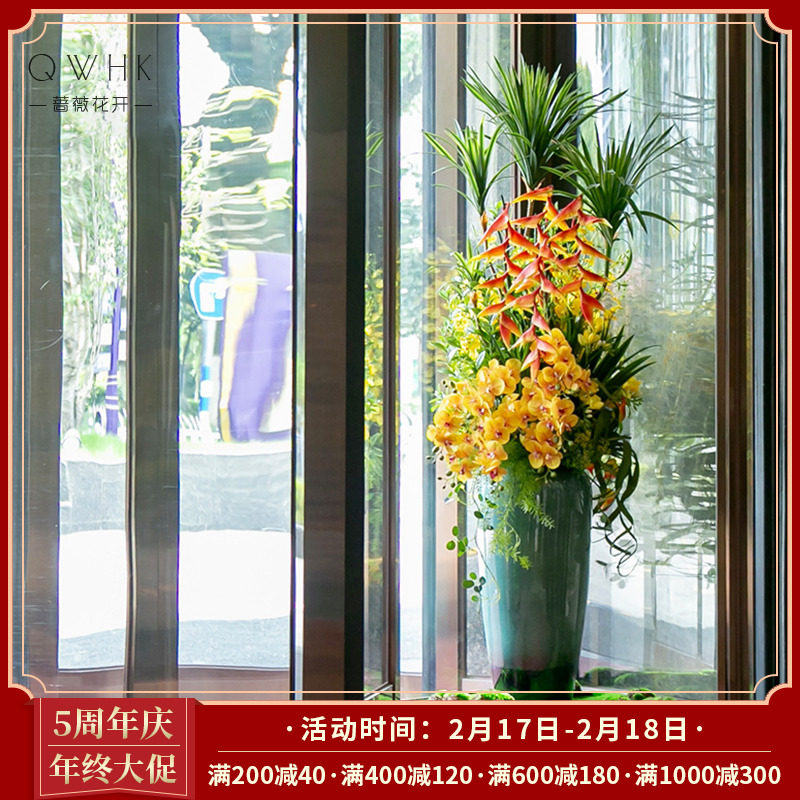 酒店旋转门大型仿真花落地花瓶摆件商G场玻璃门装饰售楼处大堂摆