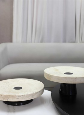 现代简约天然洞石大理石果盘摆件客厅茶几样板间玄关家居软装饰品