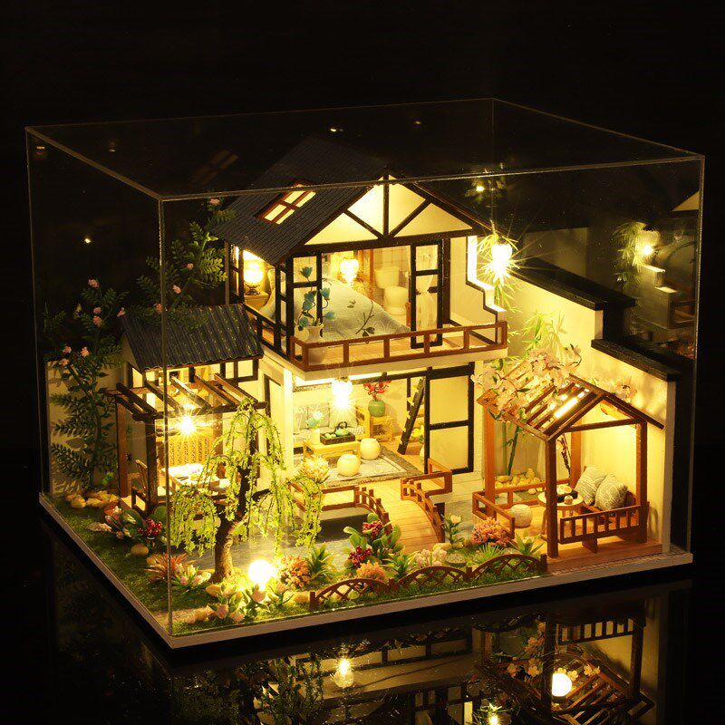 diy手工小屋模型屋阁楼大别墅制作中国风建筑古都望月小房子礼物