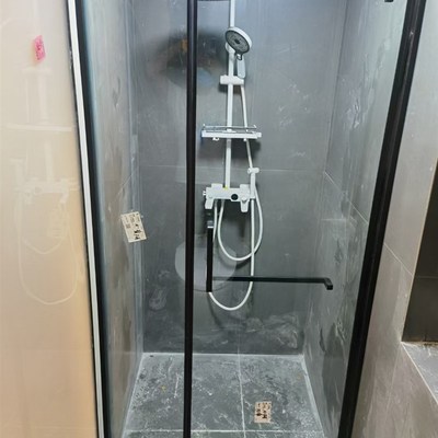 淋浴房干湿分离隔断浴室玻璃门简易浴屏推拉移门一字型极窄洗澡间