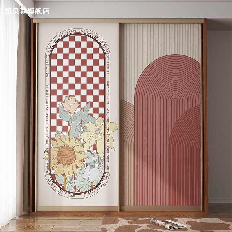 衣柜贴纸拉门玻璃门改造贴画 画移门翻L新壁纸定制衣橱壁纸贴