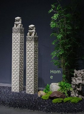 客厅装饰品中国风大房子入口室外景观彷石雕系绳马堆大象地板到天