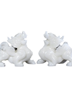 白玉招财貔貅摆件一对客厅店铺家居用办公桌貔恘皮丘貔犰开业礼品