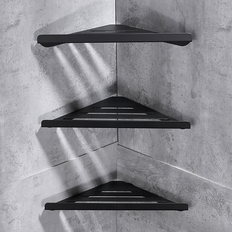 免打孔黑色三角板浴室角架304不锈钢卫生间三角板篮置物架壁挂