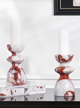 法式烛台天然大理石中古摆件高级感烛台家居氛围感玄关餐厅装饰品