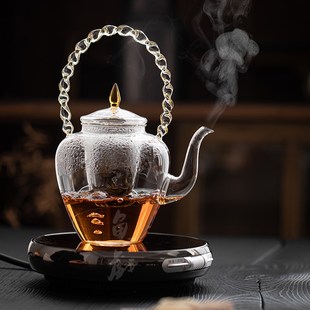 家用复古提梁壶泡茶壶电陶炉套装 鱼戏大容量耐热玻璃蒸煮茶壶中式