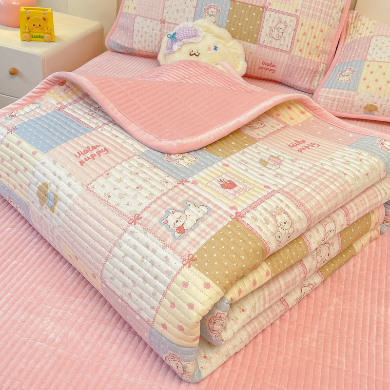 日本进口全棉加绒床盖三件套