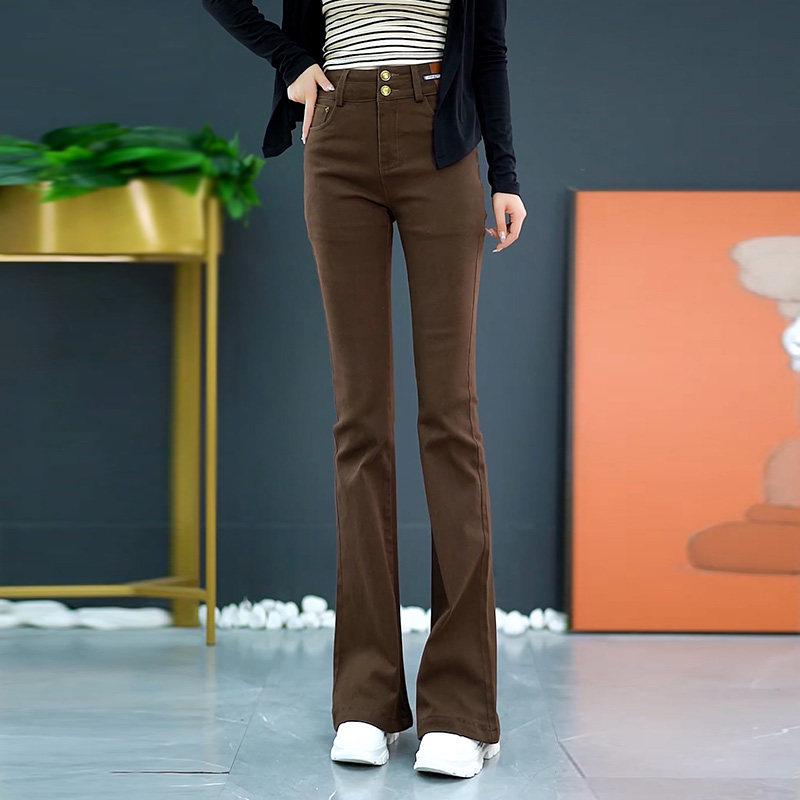 咖色微喇牛仔裤女高腰显瘦马蹄裤