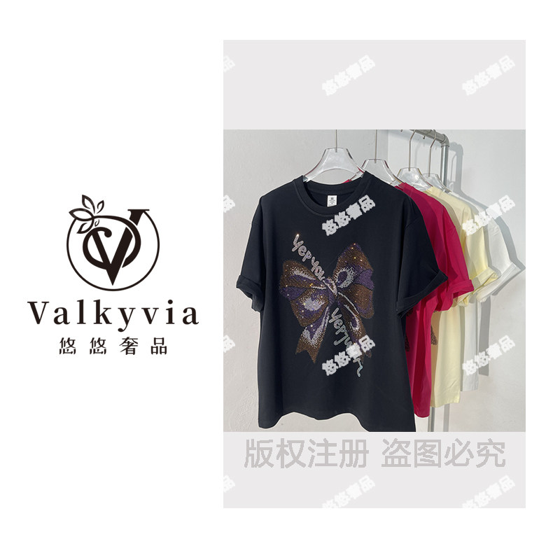 【Valkyvia/悠悠奢品】重工烫钻纯棉短袖t恤古风设计感小众半袖