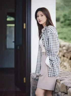 圆圆同款|男朋友风绵羊毛格子衬衣 前窄后廓宽松衬衫25早秋新款