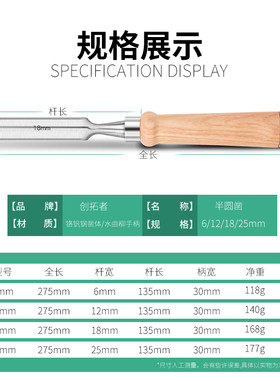 包邮木工凿子半圆凿木柄平凿4件套雕刻刀木凿木工木匠工具雕刻凿
