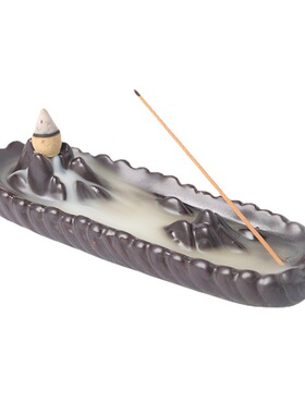 跨境陶瓷倒流香薰炉 创意高山流水瀑布回流香炉三用香炉家居摆件