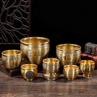 全黄铜米缸百福聚财铜缸办公室客厅家居聚宝盆底座五福临门摆件品