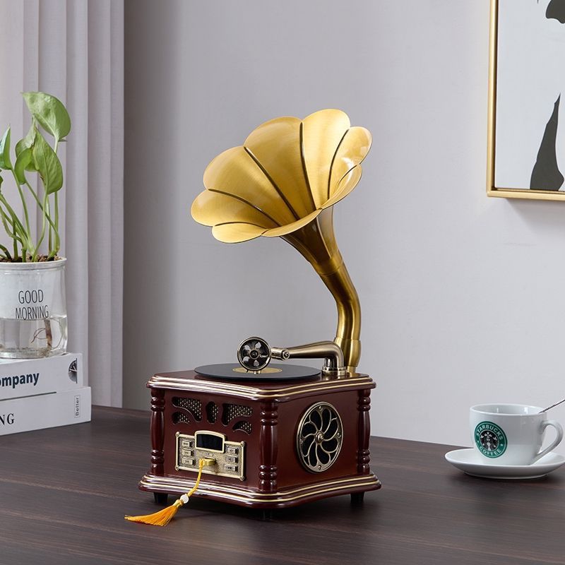 复古留声机客厅欧式实木摆件黑胶唱片机老式电唱机创意蓝牙小音响