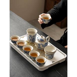 汝窑茶具套装 2024新款 家用办公室轻奢高档青花陶瓷功夫茶杯泡茶壶