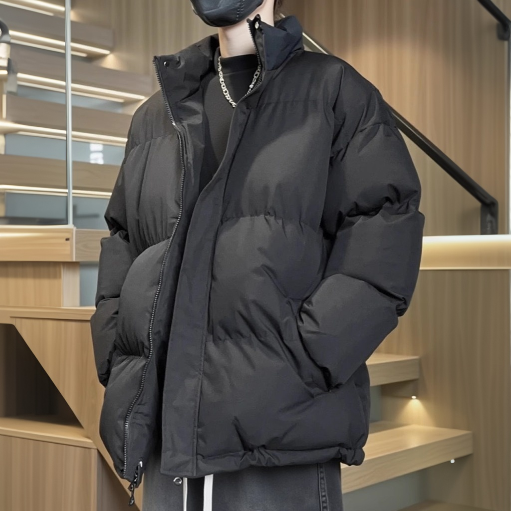 冬季新款棉衣男棉袄加厚情侣ins纯色百搭棉服立领保暖面包服外套