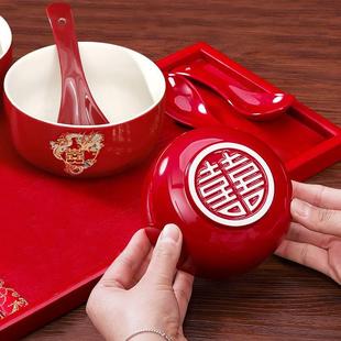 婚庆喜碗新人陪嫁用品婚礼 结婚用品大全陶瓷对碗红色结婚碗筷套装