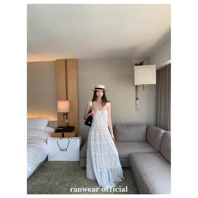 长白糕Ranwear'白日梦想家'法式重工蕾丝吊带高腰垂坠网