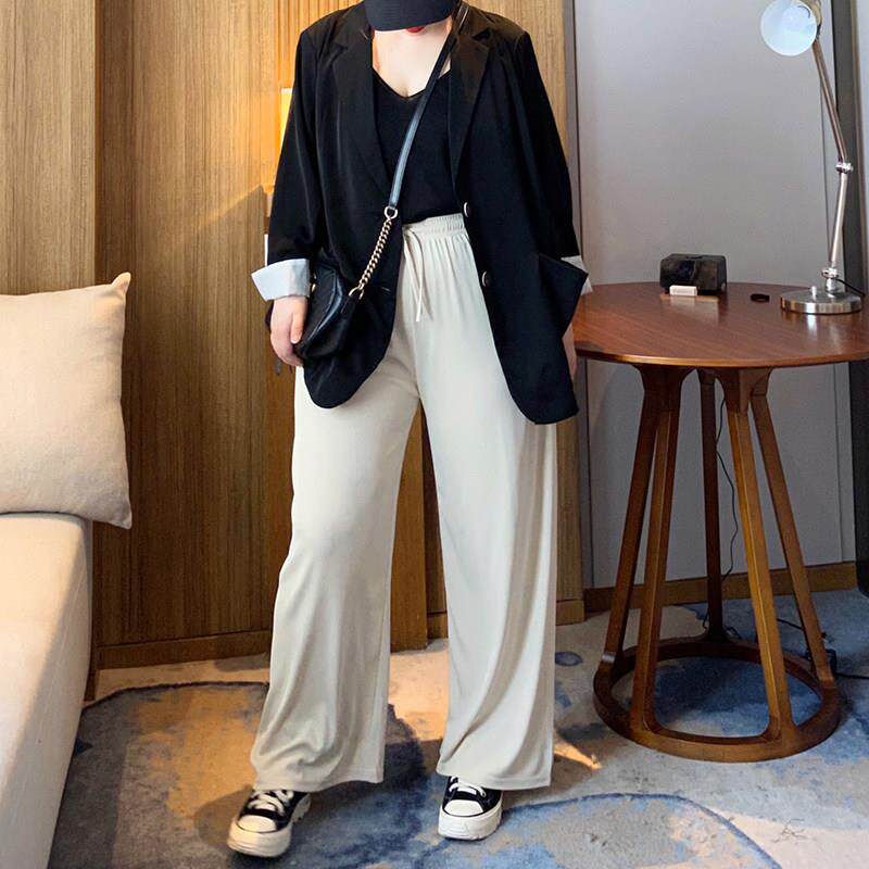 牙签肉大码女装胖mm显瘦阔腿裤牙签条遮肉显瘦松紧腰顺滑大长腿