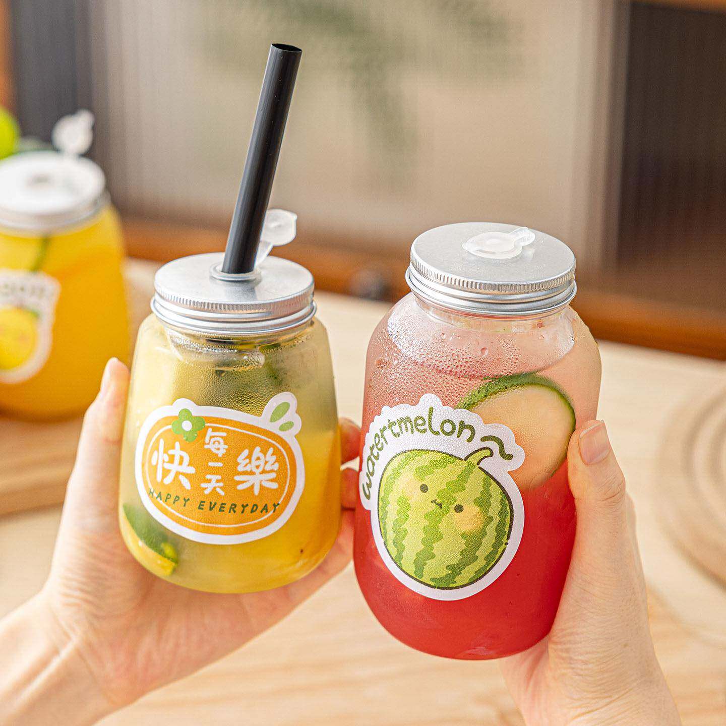 酸汤子水果茶杯一次性带盖塞孔瓶子奶茶果汁饮料品外带纤体便携分