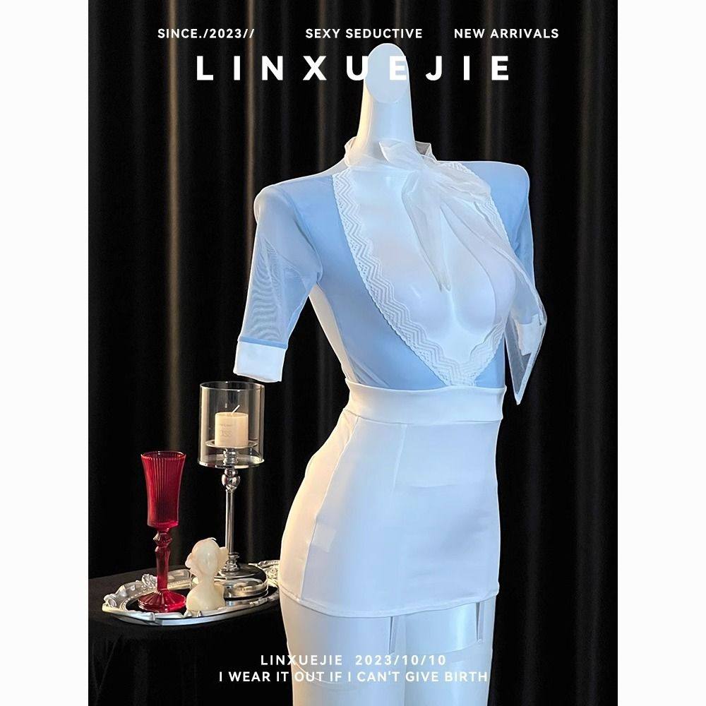 海盐欲~性感御姐风深V诱惑cos空姐制服女网纱透视趣味纯欲包臀裙