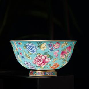 宫廷风高脚防烫碗景德镇餐具 万花珐琅彩骨瓷饭碗面碗单个家用中式