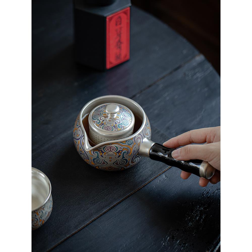 何赋森大师鎏银侧把壶煮茶壶手工陶瓷泡茶壶家用煮茶器电陶炉可用