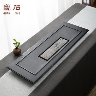 茶海托盘 乌金石茶盘天然家用整块国画石茶台轻奢现代简约家具中式