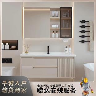 卫生间实木浴室柜陶瓷一体洗脸盆柜组合洗手盆柜智能洗漱台卫浴柜