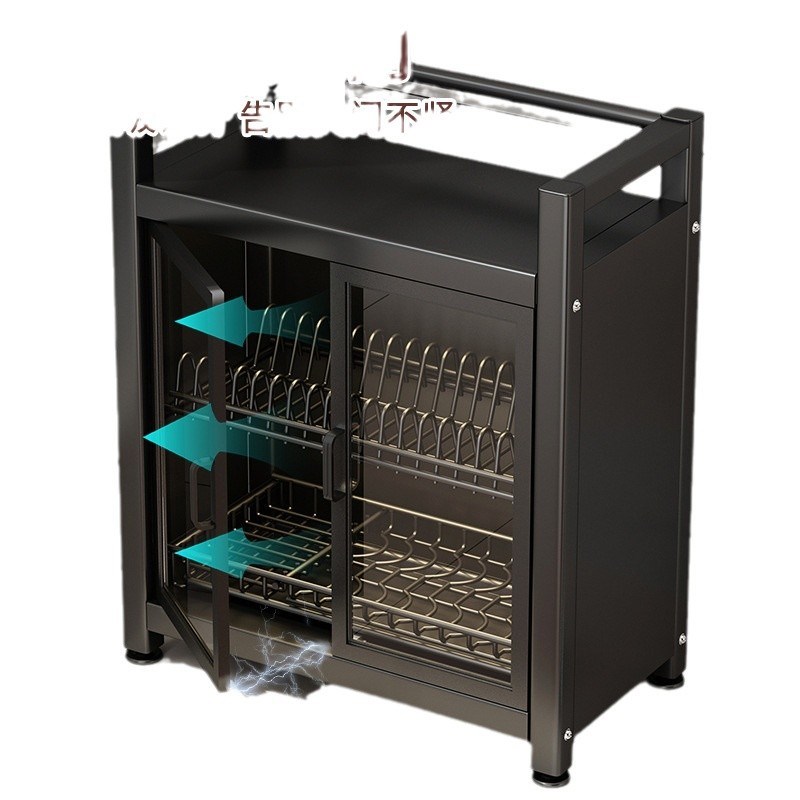 L!不锈钢厨房置物架台面放碗碟盘筷子收纳沥水架多功能防尘碗柜