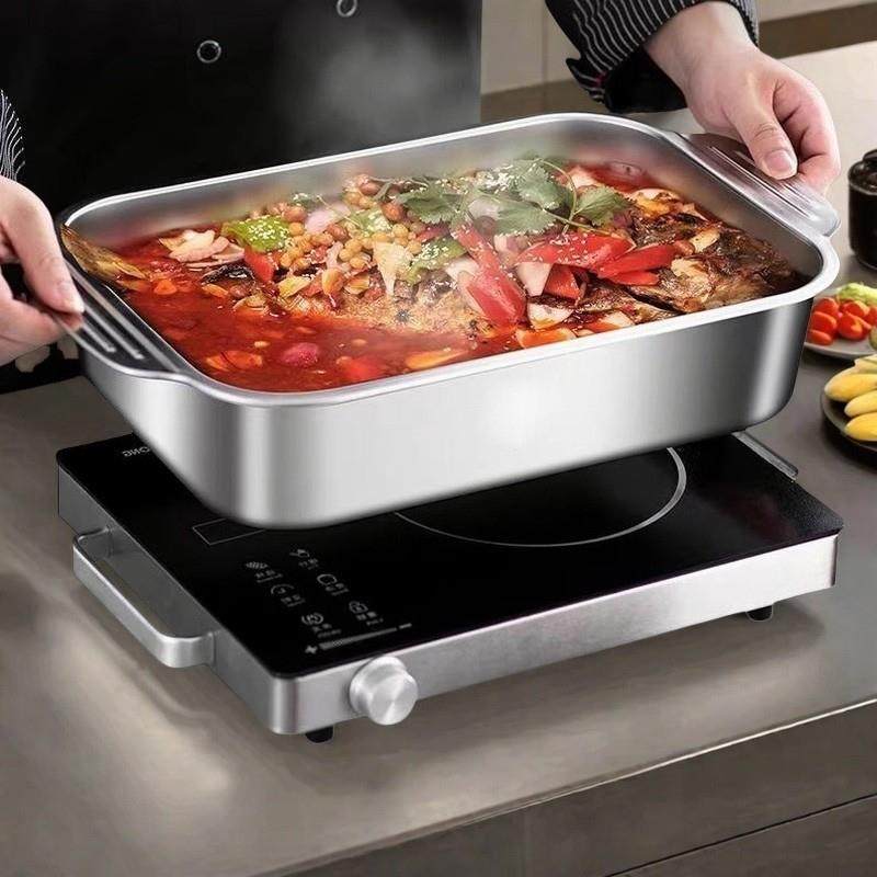 烤鱼盘长方形家用不锈钢电磁炉烤鱼专用盘烤鱼炉烧烤盘子高温加热,餐饮具,盘,淘宝优惠券,粉丝福利购,淘宝优惠卷