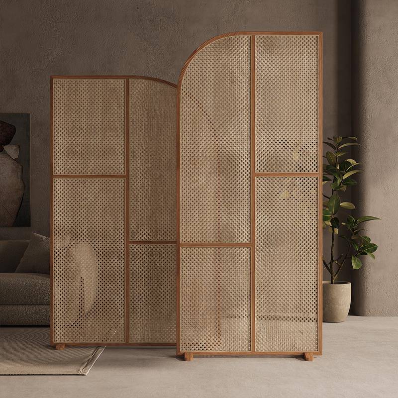 北欧实木藤编屏风隔断客厅玄关入户遮挡现代简约卧室进门组合座屏